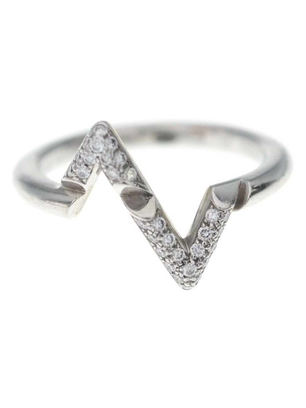 Louis Vuitton 18k White Gold LV Vault Upside Down Diamond Ring